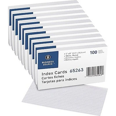 Business Source Index Cards Ruled 72 Lb. 5"x8" 500/BX White 65263BX 3 Business Source Index Cards Ruled 72 Lb. 5"x8" 500/BX White 65263BX