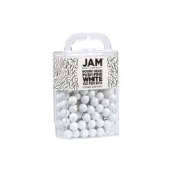 JAM PAPER Round Head Push Pins White 100/Pack (346RTWH)