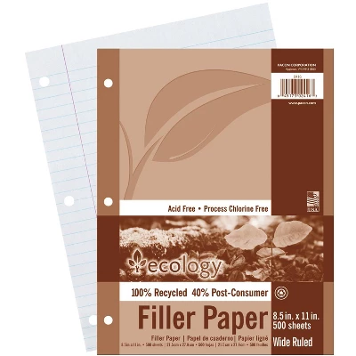 Ecology Recycled Filler Paper, 8-1/2 X 11 Inches, Wide Ruled, 500 Sheets 4 Ecology Recycled Filler Paper, 8-1/2 X 11 Inches, Wide Ruled, 500 Sheets - Image 2