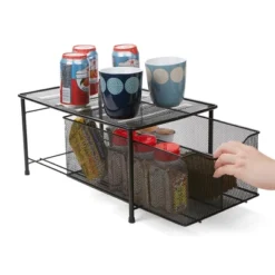 Mind Reader Storage Basket And Organizer [METAL MESH] 3-Compartment Pull-out / Sliding Organizing Drawer, Under The Sink Kitchen And Bathroom Shelf Cabinet (BLACK) -Office Product Store GUEST 12afff7b 3818 4235 b4d3 f12e9f1babc4