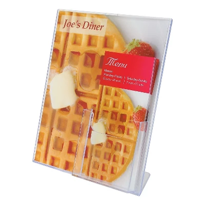 MyOfficeInnovations Slanted Sign Holder With Literature Pocket Clear 11H X 8 1/2W 4 MyOfficeInnovations Slanted Sign Holder With Literature Pocket Clear 11H X 8 1/2W - Image 2