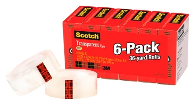 Scotch 600 Transparent Tape, 0.75 X 1296 Inches, Glossy, Pack Of 6 3 Scotch 600 Transparent Tape, 0.75 X 1296 Inches, Glossy, Pack Of 6