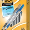 BIC Round Stic Grip Ballpoint Pen, 1.2 Mm Medium Tip, Black/Blue, Pack Of 36
