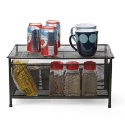 Mind Reader Storage Basket And Organizer [METAL MESH] 3-Compartment Pull-out / Sliding Organizing Drawer, Under The Sink Kitchen And Bathroom Shelf Cabinet (BLACK) -Office Product Store GUEST 30b8e444 efd9 4e72 a348 204ba9e8c3cd