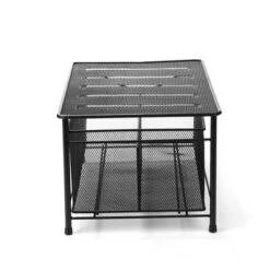 Mind Reader Storage Basket And Organizer [METAL MESH] 3-Compartment Pull-out / Sliding Organizing Drawer, Under The Sink Kitchen And Bathroom Shelf Cabinet (BLACK)