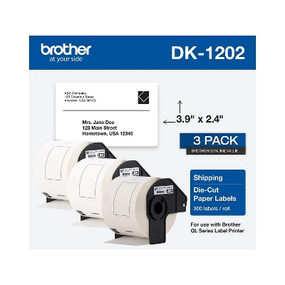Brother DK-1202 Label Printer Labels 2.4" X 3.9" White Labels/Roll 3 Rolls/Box (DK-12023PK) 3 Brother DK-1202 Label Printer Labels 2.4" X 3.9" White Labels/Roll 3 Rolls/Box (DK-12023PK) - Image 2