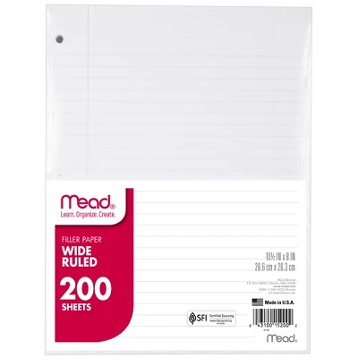 Mead Notebook Filler Paper, Wide Ruled, 200 Sheets Per Pack, 3 Packs 3 Mead Notebook Filler Paper, Wide Ruled, 200 Sheets Per Pack, 3 Packs