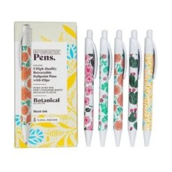 5pk Ballpoint Pens Black Ink Botanical - Decomposition Book