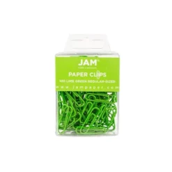 JAM Paper Colored Standard Paper Clips Small 1 Inch Lime Green Paperclips 2 Packs Of 100 (21830624a)