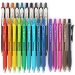 Arteza Retractable Gel Ink Colored Pens Set, Vintage & Bright Colors - Doodle, Draw, Journal - 24 Pack