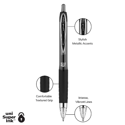 Uni-ball 207 RT Retractable Gel Pens Bold Point Black Ink 344742 3 Uni-ball 207 RT Retractable Gel Pens Bold Point Black Ink 344742