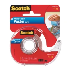 Scotch Removable Poster Tape With Dispenser, 3/4" X 150", Clear, Pack Of 3
