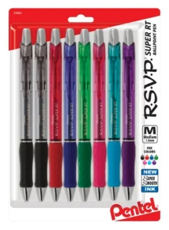 Pentel R.S.V.P. Super RT Ballpoint Pen, 1.0 Mm Medium Line, Assorted, Set Of 8