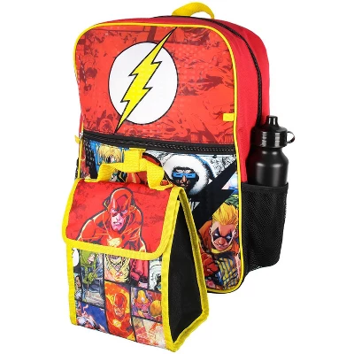 DC Comics The Flash 16" Backpack Cinch Bag Water Bottle Lunch Tote 5 Pc Set Red 3 DC Comics The Flash 16" Backpack Cinch Bag Water Bottle Lunch Tote 5 Pc Set Red