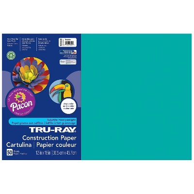 Pacon Tru-Ray 12" X 18" Construction Paper Turquoise 50 Sheets/Pack 5 Packs (PAC103039-5) 3 Pacon Tru-Ray 12" X 18" Construction Paper Turquoise 50 Sheets/Pack 5 Packs (PAC103039-5)