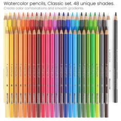 Arteza Watercolor Pencils, Triangle Shaped, Assorted Colors, Coloring Set For Adult Artists, Non-Toxic - 48 Pack