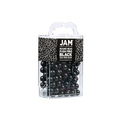 JAM PAPER Round Head Push Pins Black 100/Pack (346RTBL) 3 JAM PAPER Round Head Push Pins Black 100/Pack (346RTBL)