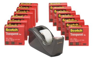 Scotch 600 Transparent Tape With Desktop Dispenser, 0.75 X 1000 Inch, Pack Of 12 3 Scotch 600 Transparent Tape With Desktop Dispenser, 0.75 X 1000 Inch, Pack Of 12