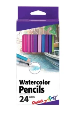 Pentel Arts Watercolor Pencils, Assorted Colors, Set Of 24