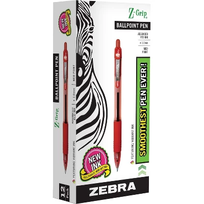 Zebra Ballpoint Pen Retractable 1.0mm Med.Pt 1DZ CL/Red Ink 22230 3 Zebra Ballpoint Pen Retractable 1.0mm Med.Pt 1DZ CL/Red Ink 22230