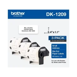 Brother DK-1209 Small Address Paper Labels 2-4/10" X 1-1/10" Black On White 800 Labels/Roll 3